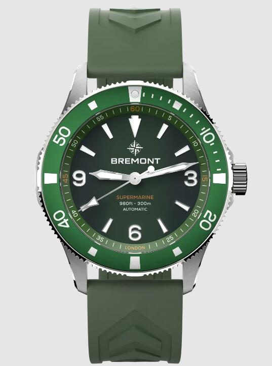 Best Bremont Supermarine 300M Green Dial Green rubber Strap Replica Watch